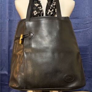 Vintage Longchamp Roseau Smooth Black Leather Tote with Gold Accent